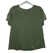 Ann Taylor Short Flutter Sleeves Pleated Silk Blouse Green Small Workwear Office