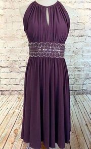 Dress Barn Knee Length Sequin Embellished Keyhole Neck Eggplant Purple Size 10P