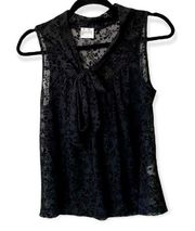 Siren lily Black Floral Lace Tie Tank Top Small