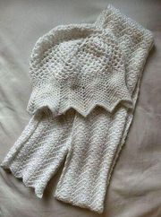 Handmade White Knit Scarf and Scalloped Beanie Set