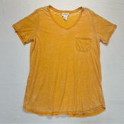 For The Republic V-neck Pocket T-shirt Size Large golden yellow orange burnout