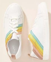 ANTHROPOLOGIE Seychelles Stand Out Sneakers White Leather Rainbow Retro Size 8.5