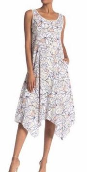 Jones New York 14 Handkerchief Hem Linen Midi Dress Floral Sleeveless