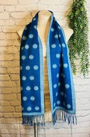 Charter Club Scarf 100% Cashmere Blue Dot Fringe Reversible