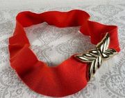 Vintage Statement Belt Womens Gold Accent Red Elastic Waist 90s Retro Wide