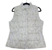 White House Black Market Womens Size M Ivory Metallic Silver Jacquard Puffy Vest