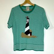 Vintage Company Collection stripe nautical lighthouse short sleeve knit sweater