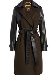 Mixed Media Wool Blend Trench Coat Size 14 New