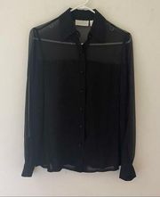 Dana Buchman | Black Sheer Button Down Blouse