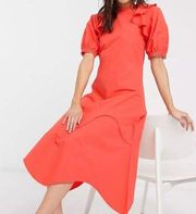 ASOS Lost Ink  dark coral cotton ruffle midi dress 10