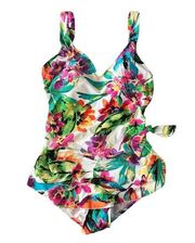 Maxine of Hollywood One Piece White Bright Floral Swim Suit Bathing Suit size 12