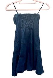 BDG Strapless Smocked Back flare Mini Dress Dark Denim indigo blue Women's XS