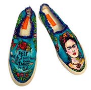 Hand Painted One-of-a-Kind Artist Frida Kahlo Sneaker Slip-on Shoes Slides Sz 11
