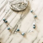 New York & Company Wire Strung Beaded Necklace - Blue, Silver Toned, Round Beads