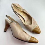 Salvatore Ferragamo Taupe Tan Sling Back Heels Size 8 B Animal Print