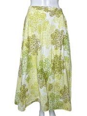 Coldwater Creek Skirt Women Medium Green White Medallion Print Midi Boho Peasant