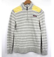 Vineyard Vines Sweater Womens Small Stripped 1/4 Zip Pullover Fleece Gray Yellow