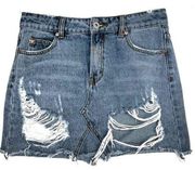 Dance & Marvel Distressed Denim Jean Mini Skirt