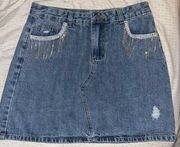 Women's Denim Diamond Fringe Skirt