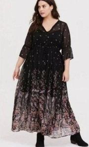 Torrid Black Chiffon V-neck Floral Maxi Dress