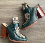 Zara | Green Leather Snake Print Mules 36