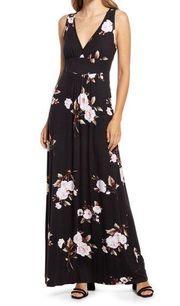 Loveappella Nordstrom Floral Print V-Neck Jersey Maxi Dress Size S New Reg $68.