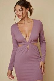 Blue Blush Purple Long Sleeve Cut Out Bodycon Dress