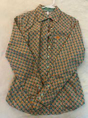 Cinch orange and green button down shirt