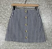 Day To Day Blu Pepper Blue Striped Button Front Skirt - Size Medium - Scalloped