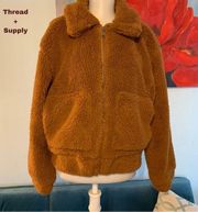 Thread & Supply Womens Long Sleeve Full Zip Sherpa Teddy Fleece Jacket Small