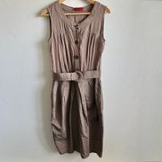 CAROLINA Herrera Vintage Brown Sleeveless Belted Midi Dress