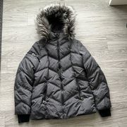 Nautica Dark Gray Quilted Puffer Jacket with Removable Faux Fur Trim Hood Size S