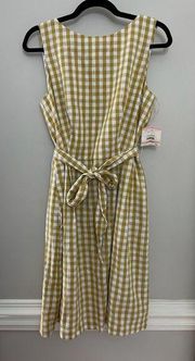 NWT Deadstock Vintage Anne Klein Yellow Gingham Tie Waist Pocket Dress Size 10