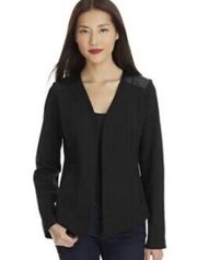 Eileen Fisher Jacket Genuine Leather Trim Jersey Knit Black Blazer Cardigan 1X