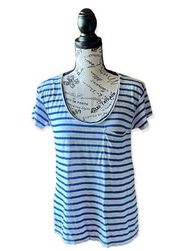 Madewell  Women Stripe T Shirt S Gray Blue Short Sleeve Pocket Viscose pu…