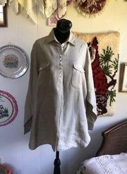 VTG oversized Saks Fifth Avenue linen cream minimalist button down tunic blouse