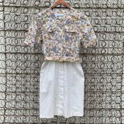 Vintage 80s Meryl Fashions flax blend floral dress