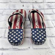 Montana West Flip Flops Women’s 11 Wedge American Flag Patriotic Bling Platform