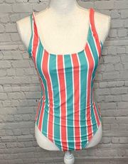 PRIMARK Teal & Coral Striped One Piece Swimsuit-8