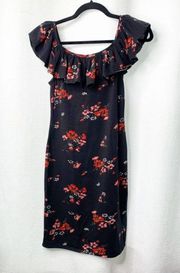 Rebecca Taylor black floral Marguerite jersey off shoulder dress size small