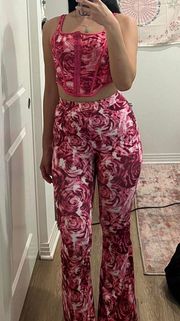 Pretty Little Thing Floral Corset & Flare Pants Set