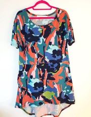 Tracy Negoshian Tunic Dress High Low Sz S GUC Short Sleeves Colorful