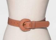Women's Beige Covered Buckle Thick Belt