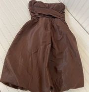 Donna Ricco Women’s Brown Pleated Balloon Strapless Mini Dress Size 6