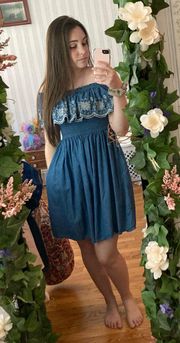 Blue Lace Off The Shoulder Dress