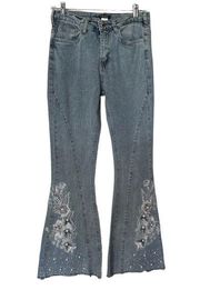 Venus Floral Applique Wide Leg Flare Bootcut Jeans size 6