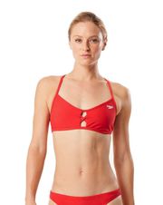 NWOT  Solid Peek-A-Boo Bikini Tie Back Top - Red - S