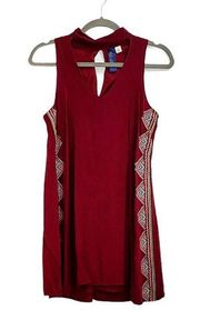 Blue Rain Maroon Embroidered Tunic Tank Dress Sz S