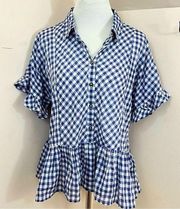 Dylan Gia Ruffles Blue and White Gingham Plaid XS