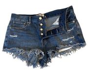 We the Free Jean Shorts High Rise Waist Button Fly Distressed Free People sz 27